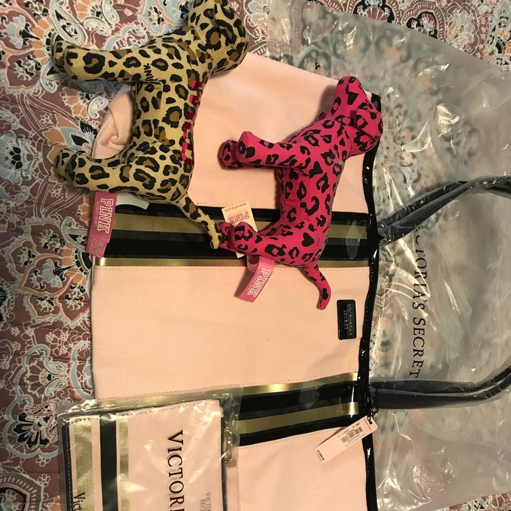 VS Beach Tote-make up bag-2 PINK Dogs